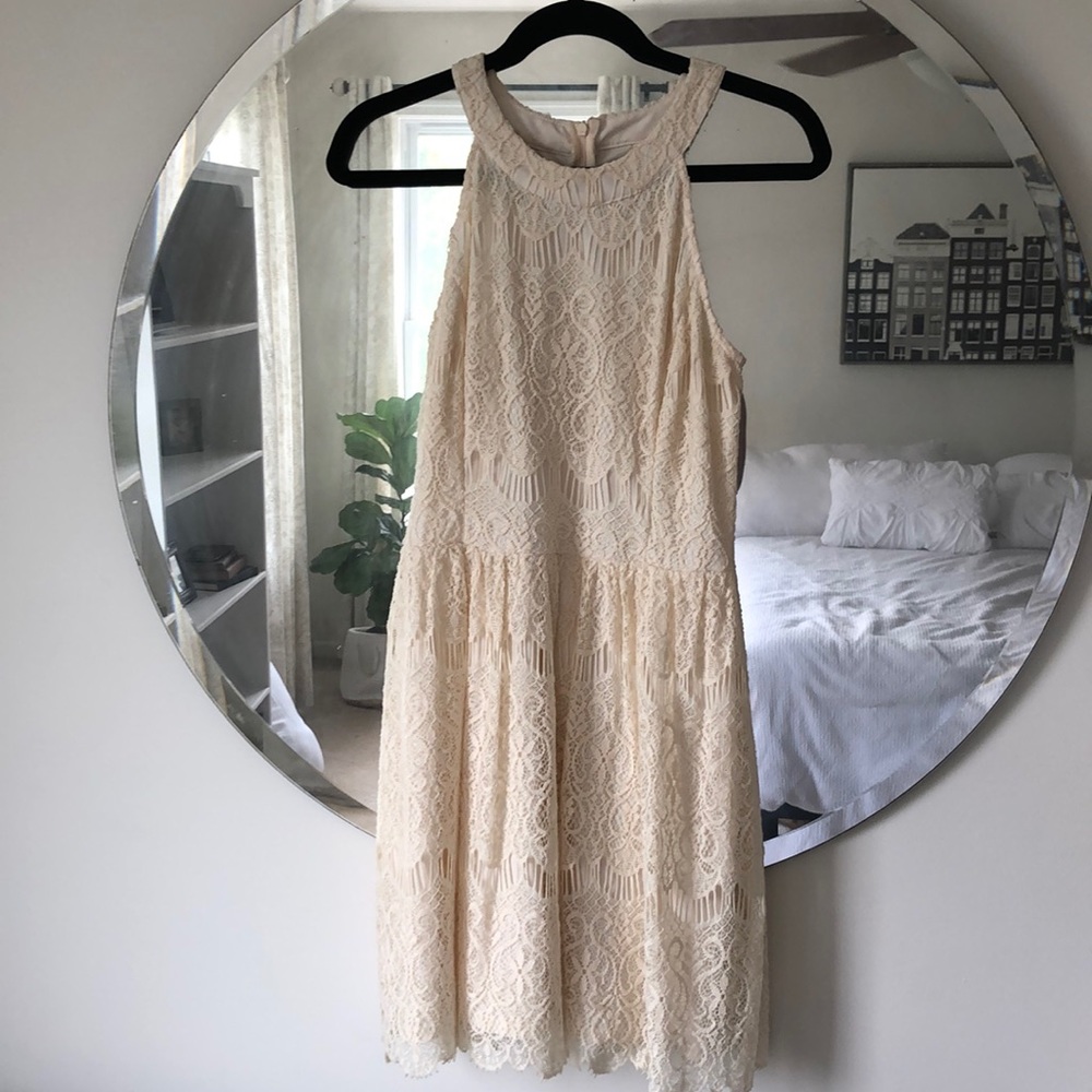 Cream Lace Halter Dress
